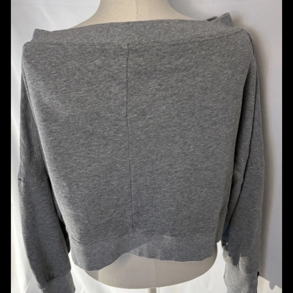 Very J Women's Cropped Off Shoulder Cotton Sweatshirt Zip Sleeves Gray Large - Picture 3 of 7